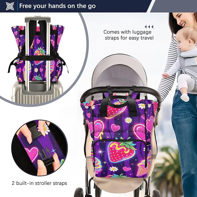 Personalized Neon Strawberry Ice Cream Diaper Bag Travel Large Cap Mom Dad