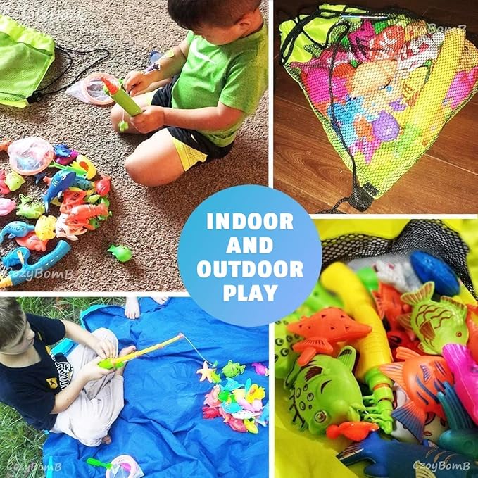 CozyBomB??Magnetic Fishing Toys Game Set for Kids | Water Table Bathtub Kiddie Pool Party Pole Rod Net, Outdoor Plastic Floating Fish, Toddler Bath Color Ocean Sea Animals Birthday Gift Age 3-5 6 4-8