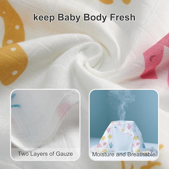 Muslin Swaddle Blankets for Newborn, 2 Pack Large 47"x47" Soft Breathable Bamboo Cotton Baby Blanket, Lightweight Receiving Blanket for Boys and Girls, Underwater Magic