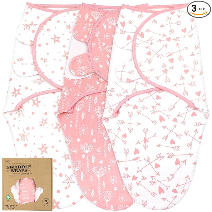 Organic Preemie Swaddles 4-7 lbs - 3-Pack Premature Babies Swaddle Sleep Sack - Premature Infant Sleeping Sack - Easy Adjustable Baby Swaddle Blanket Wrap Boy Girl (Rose Pink)