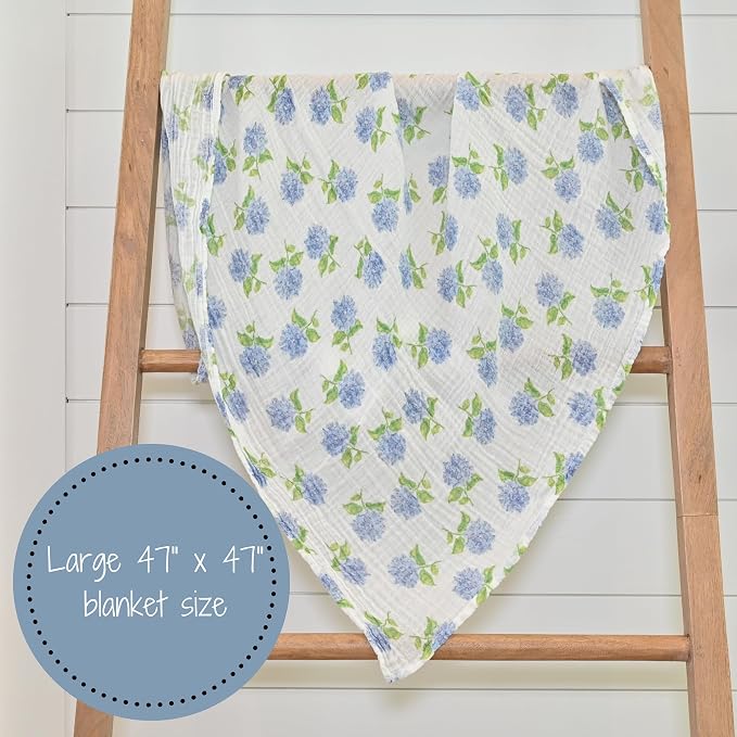 LollyBanks Muslin Swaddle Blankets 2 Pack, 100% Cotton Baby Blanket for Girls, Soft and Breathable 47 x 47 Inches Newborn Swaddle Blanket, Newborn Essentials Must Haves (Hydrangea and Tulip)