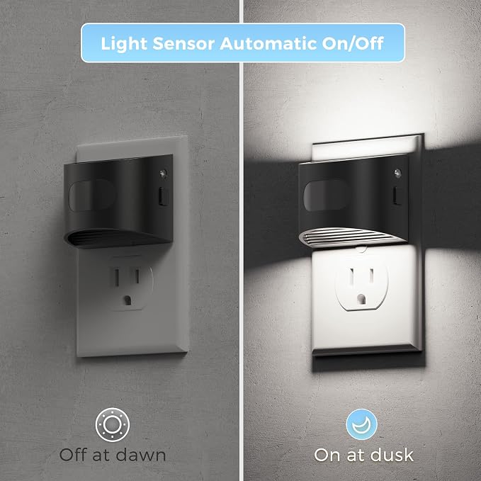 L LOHAS LED Night Light with Motion Sensor & Dusk to Dawn Sensor, Night Lights Plug into Wall with 30-100lm Adjustable Brightness, Dimmable Night Light for Bathroom, 5000K Daylight White, 2 Pack