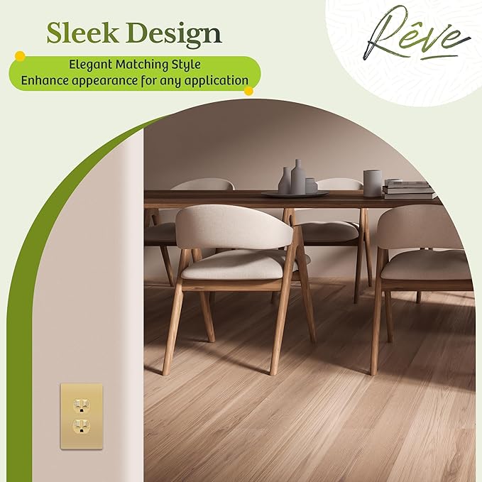 TG Mid-Size Screwless Duplex Wall Plate, Child Safe Receptacle Outlet Cover, Medium Size 1-Gang 4.88" H x 3.11" L, Polycarbonate Thermoplastic, UL Listed, SP-MS1-GD5P, Gold (5 Pack)