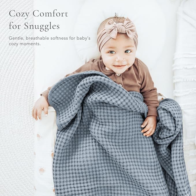 Konssy Waffle Baby Blanket - Soft & Cozy Nursery Swaddle Blanket, Lightweight Toddler Throw for Boys & Girls, Ideal for Wrapping(Blue)