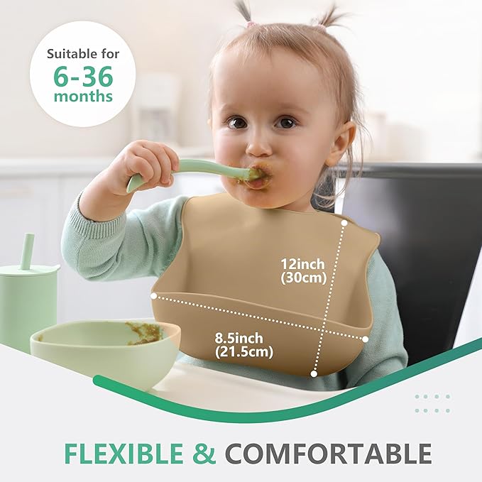 Cuddle Campus Set of 3 Silicone Bibs for Babies & Toddlers,Soft Adjustable Bibs with Pocket Food Catcher for Baby Girl,Boy
