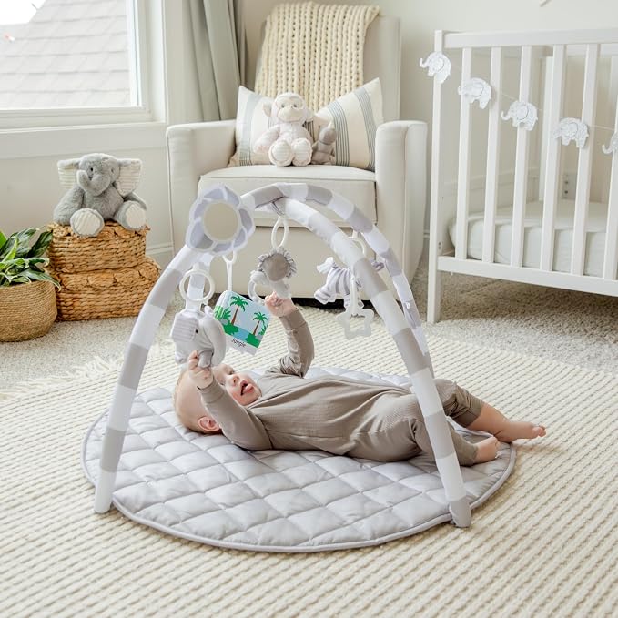 SnapPea Baby Company Baby Activity Mat. Gray Baby Play Mat, Tummy Time Mat with 6 Baby Toys. Non Slip, Soft Plush Baby Play Gym Mat. Portable Baby Gym, Infant Floor Playmat for Playroom, Nursery