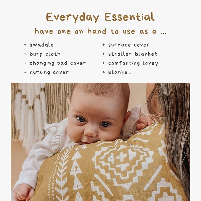 Mini Wander Swaddles for Newborns Muslin Swaddle Blankets - Breathable Soft Gender Neutral Receiving Blanket Baby Essentials | 47 x 47 Cotton - (Tapestry (Honey Gold)
