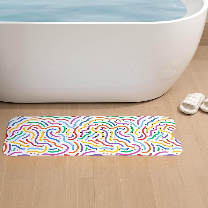 YINENN Bath and Shower Safety Mats 40x16 inch, Non Slip with Suction Cups for Bathroom Stall and Tub Floor, Extra Large and Machine Washable, Drain Holes Keep Bathtub Clean, Colored Lines