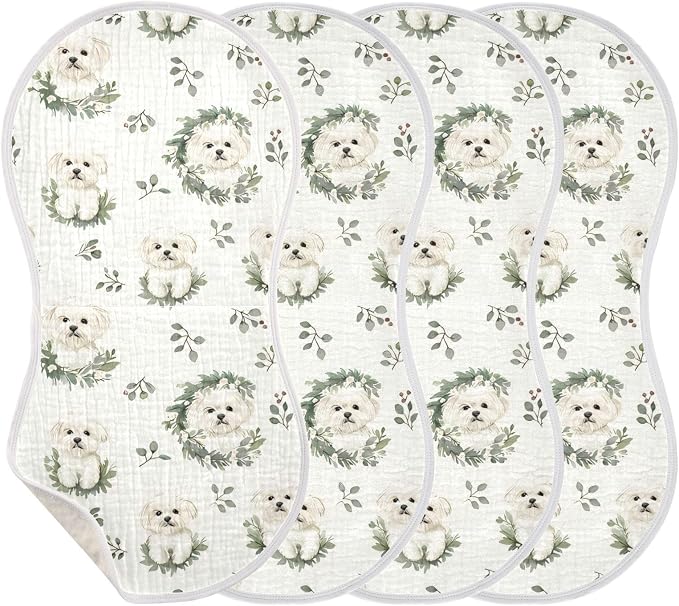 vvfelixl Muslin Burp Cloths Cartoon Maltese Dog Wear Wreath Baby Washcloths for Baby Girl Boys 2 Pack