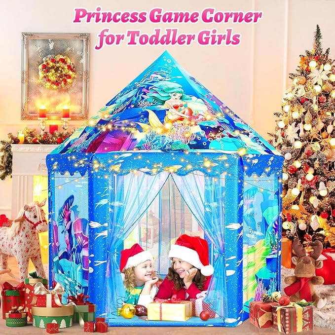 Mnagant Princess Mermaid Kids Play Tent - Large Playhouse for 3-12 Year Old Girls, Indoor Outdoor Castle Toy for Toddlers, 55'' x 53'' (DxH)