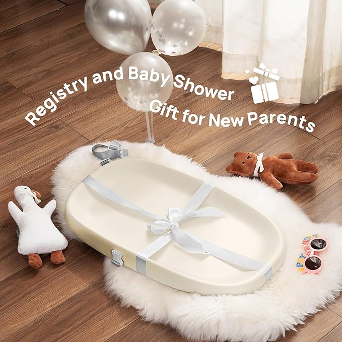 Papablic Baby Changing Pad ??Soft & Wipeable Diaper Changing Table Mat for Dresser Bed Sofa, Built-in Safety Belt, Non-Slip, Waterproof, Easy to Clean ??Ideal Gift for New Parents (Beige)