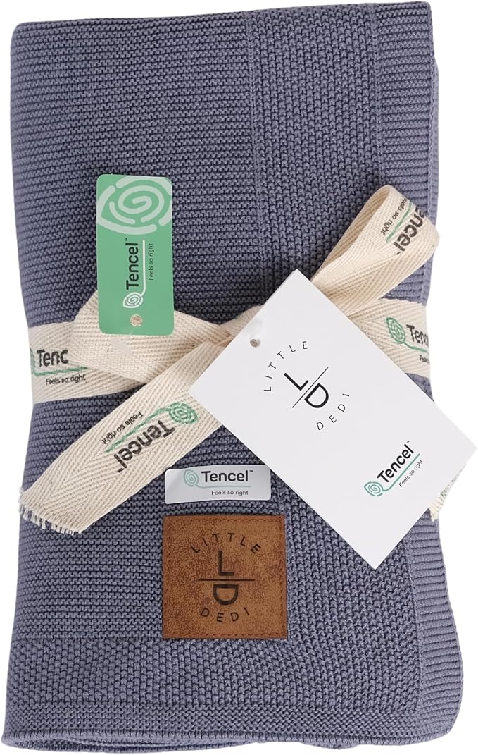Dua 100% Tencel Baby Blanket 30x40 in, Grey Blue, Oeko-Tex Certified, Silky Soft Knit, Thermal-Regulating Swaddle and Receiving Blanket for Newborns
