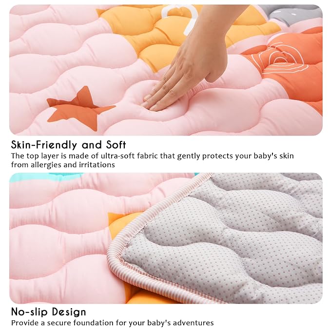 Viviland Baby Mats for Floor, 50x50 Inch Playpen Mat, Thick Playmat for Baby and Toddlers Infants, Non-Slip & Machine Washable, Cloud Hopscotch