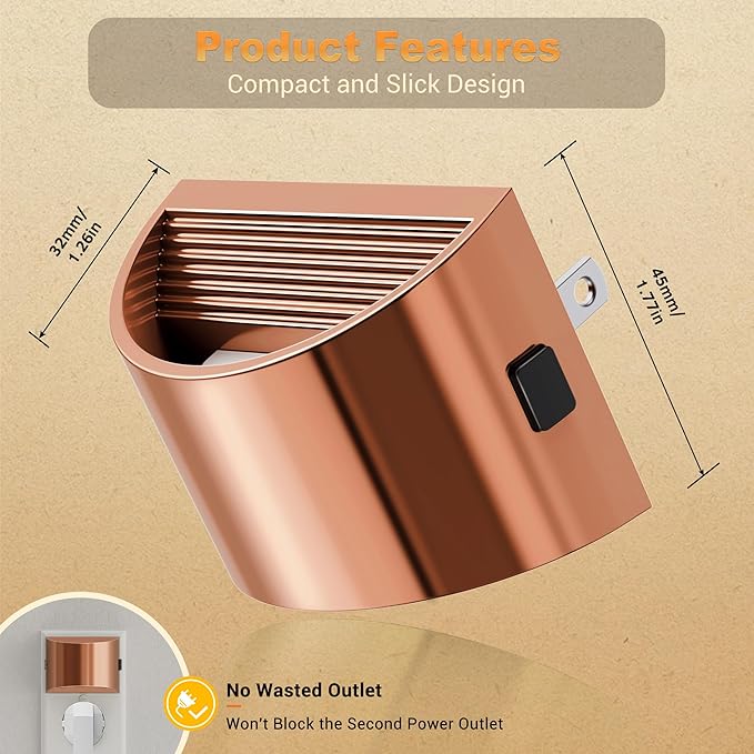 JandCase LED Night Lights Plug into Wall, 2 Pack Rose Gold Modern Night Lights, Dusk to Dawn Sensor Nightlight,0-100LM Brightness Adjustable, 3000K Soft White