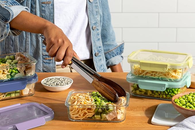 Ello Color Lock 3.4 Cup 10PC, 5 Pack Glass Meal Prep Sets Leak-Proof Glass Food Storage Containers with Airtight BPA-Free Plastic Lids, Dishwasher, Microwave, and Freezer Safe, Purple Rain