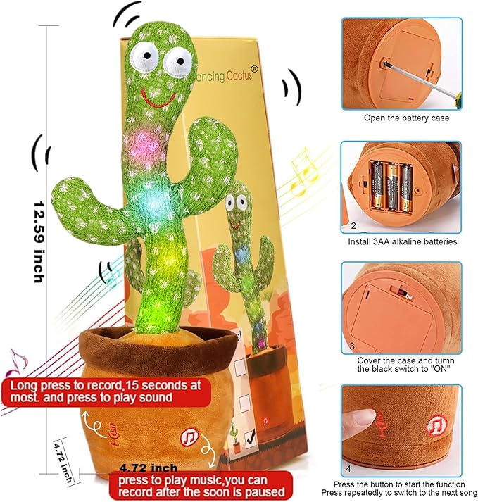 Emoin Talking Cactus Toy, Interactive Toys Dancing Cactus Toy Mimicking Repeating What You Say, Toddler Infant Baby Toys Gifts for 6 7 8 9 10 Month Old Baby Toys for 1 2 3 Year Old Boy Girl