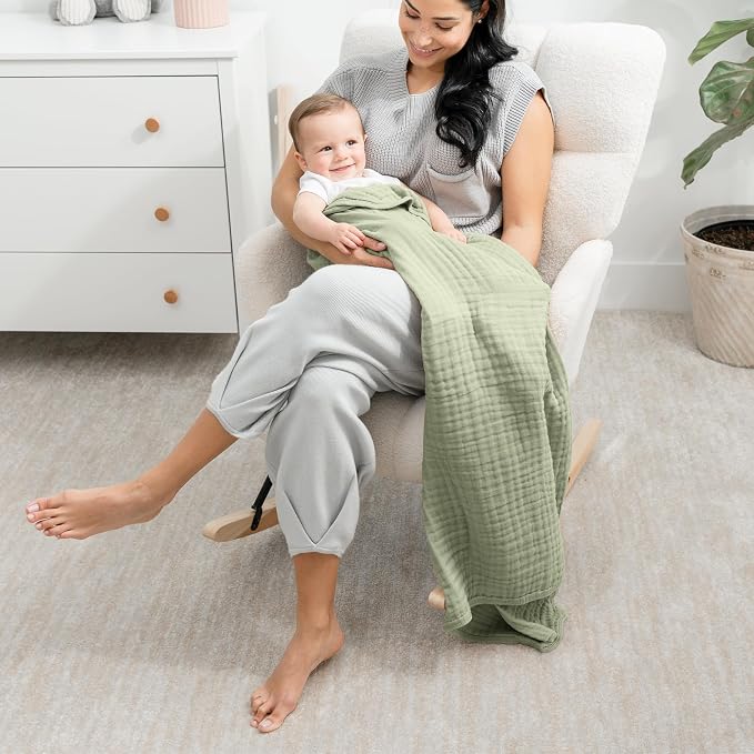 Comfy Cubs Muslin Baby Blanket - Soft, Lightweight, 6-Layer Cotton Swaddle Blankets for Newborns, Infants & Toddlers - 40" x 40" Large, Breathable & Versatile for Sleeping & Tummy Time - Sage
