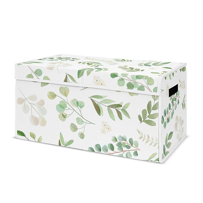 Sweet Jojo Designs Floral Leaf Girl Small Fabric Toy Bin Storage Box Chest for Baby Nursery or Kids Room - Green and White Boho Watercolor Botanical Woodland Tropical Garden