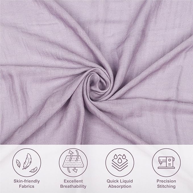 Muslin Swaddle Blankets Neutral, Baby Swaddling Wrap Nursery Receiving Blanket for Baby Girl, 70% Viscose from Bamboo and 30% Cotton, Large 47 x 47 inches Lavender & Mauve
