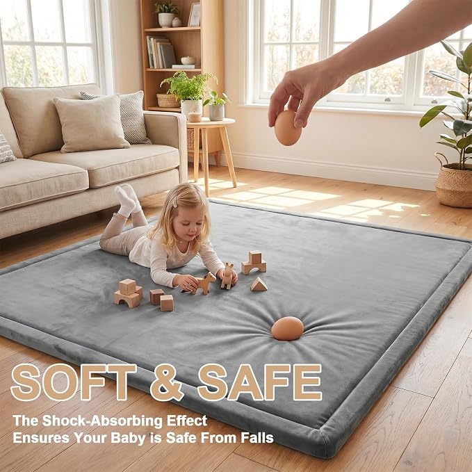 Ultra Soft Baby Play Mat for Floor, 1.3" Thick Memory Foam Tummy Time Mat, Non-Slip Playpen Mat, Baby Playroom Rug, Crawling Mat for Babies,Toddlers, Infants, Kids (Dark Grey, 59"×39"×1.3")