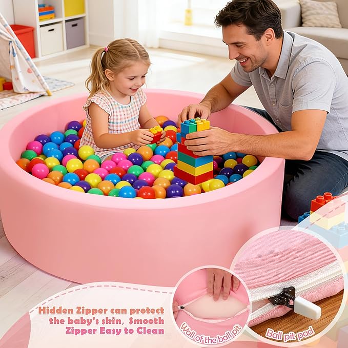 Foam Baby Ball Pit 35.4"x 11.8" for Toddlers, Soft Round Kiddie Playpen Ball Pool for Kids with Soft Memory Sponge for Babies Indoor Game(Balls not Included) Light Pink 35.4IN
