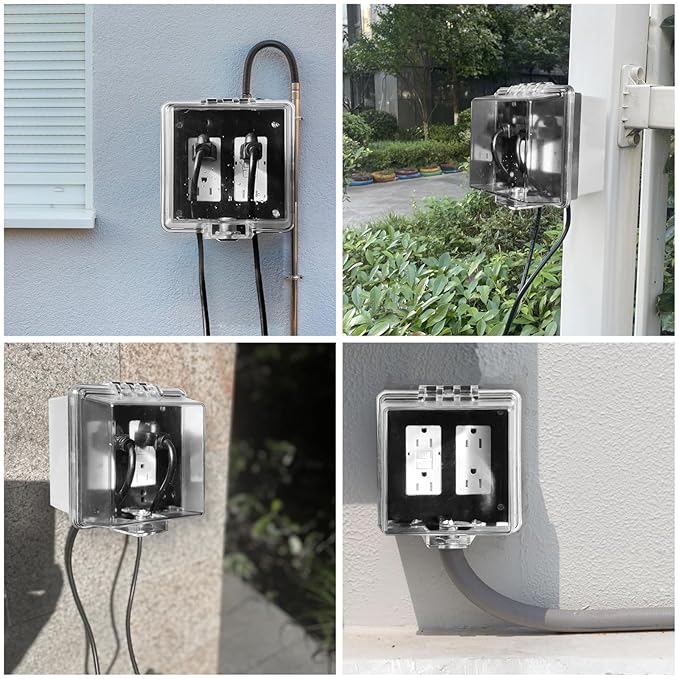2-Gang Baby Safety Dual Outlet Cover Box - Fit 1.3??x 2.66?? Easier Operation, Simple 4 Step Install,Provides Extra Space Inside for Plugs,Adapters,4.53" high x 4.35" Wide x 2.52" deep