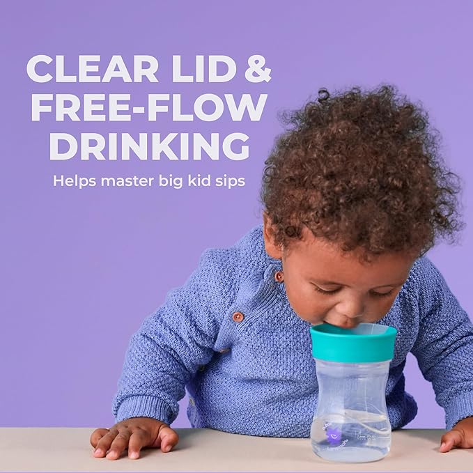 b.box + Lansinoh Time to Sip Starter Cup Set (3m+ to Toddler) | 1 Cup with 4 Lids ??Nipple, Spout, Weighted Straw, Training | BPA-Free, Dishwasher Safe, Easy-Grip | 8 Ounces | Tropical Sea