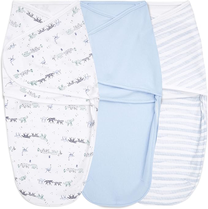 aden + anais Essentials Easy Swaddle Wrap Quick Change with Bottom Zipper, Snug Cotton Knit Baby Wrap Swaddle Blanket for Newborns, TOG 1.0, 3-Pack, Rising Star, 0-3 Months, Small/Medium