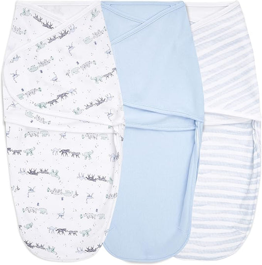 aden + anais Essentials Easy Swaddle Wrap Quick Change with Bottom Zipper, Snug Cotton Knit Baby Wrap Swaddle Blanket for Newborns, TOG 1.0, 3-Pack, Rising Star, 0-3 Months, Small/Medium