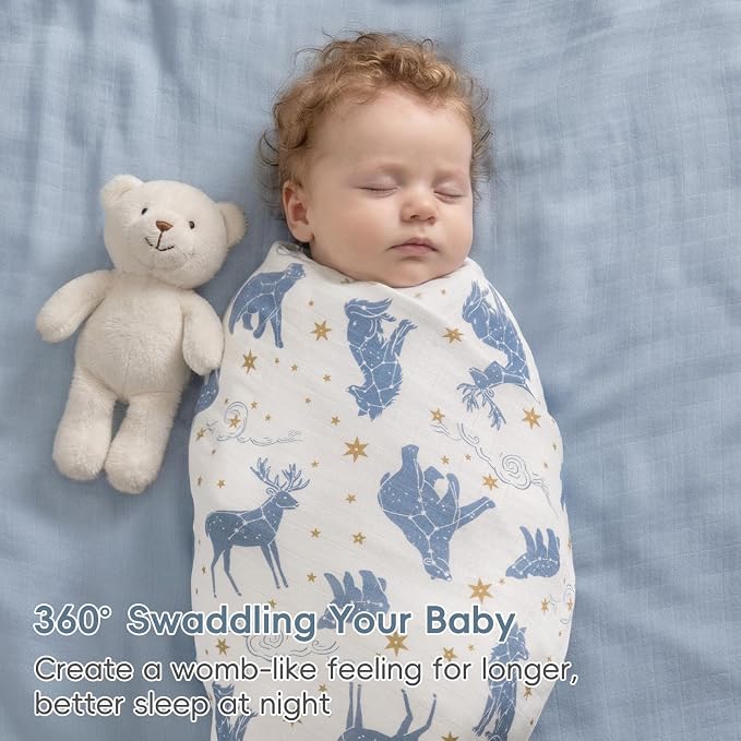 david's kids Muslin Swaddle Blankets, 4 Pack Organic Cotton Baby Blankets, Breathable Soft Receiving Blanket for Boys Girls, Newborn Essentials, Large 47 x 47 inches, Star