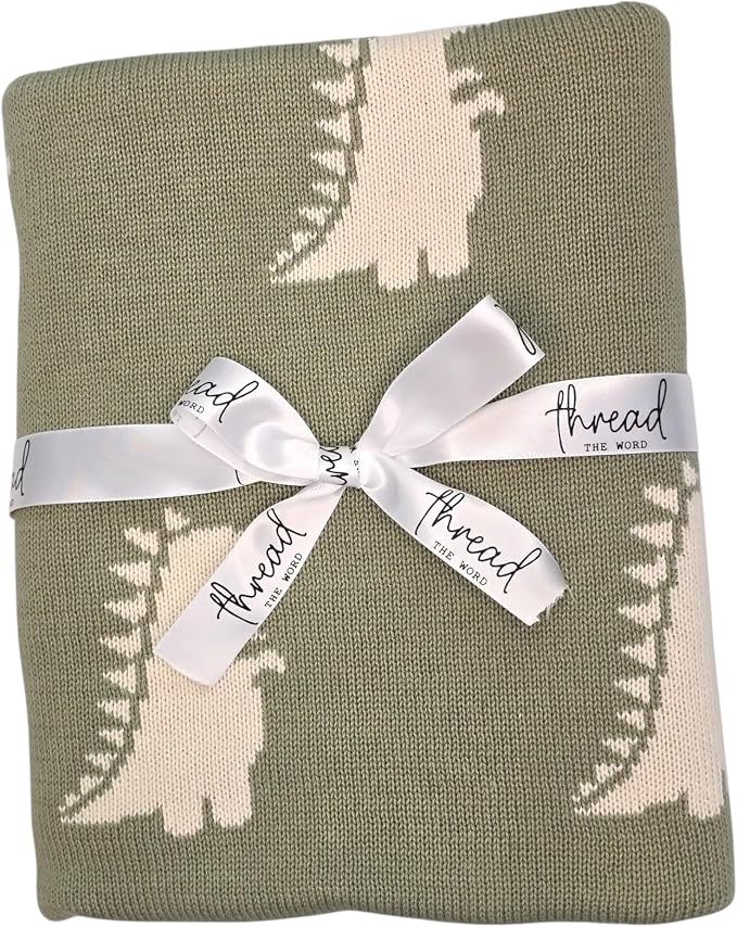The Dinosaur Blanket - 100% Organic Cotton Baby Blanket, American Made, 30x40in - Bassinet, Crib, Stroller - Gift Registry Baby Shower for Newborns and Kids