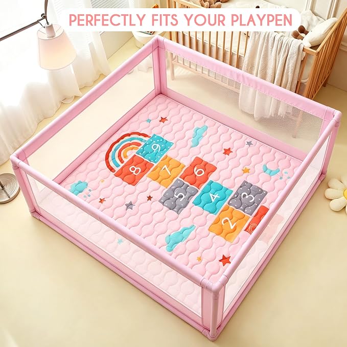 Viviland Baby Mats for Floor, 50x50 Inch Playpen Mat, Thick Playmat for Baby and Toddlers Infants, Non-Slip & Machine Washable, Cloud Hopscotch