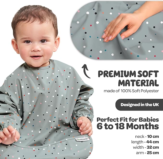 Waterproof Smock Baby Bibs for Eating (Boy or Girl 6-24 Months) - Toddler Long Sleeve Bib for Baby Led Weaning