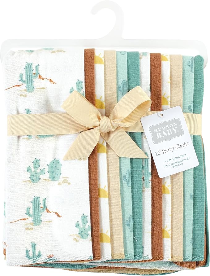 Hudson Baby Unisex Baby Cotton Flannel Burp Cloths Bundle, Desert Cactus, One Size