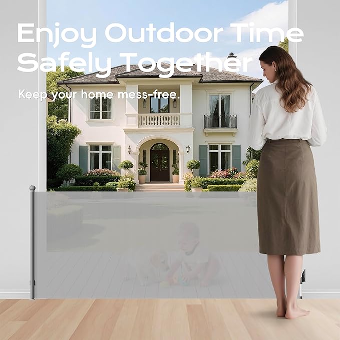 Retractable Baby Gate 38" Tall, 71" Wide Mesh Baby Gate for Doorways, Mesh Dog Gate Retractable with Auto-Tighten System, One-Hand Operation Indoor Pet Gate, White