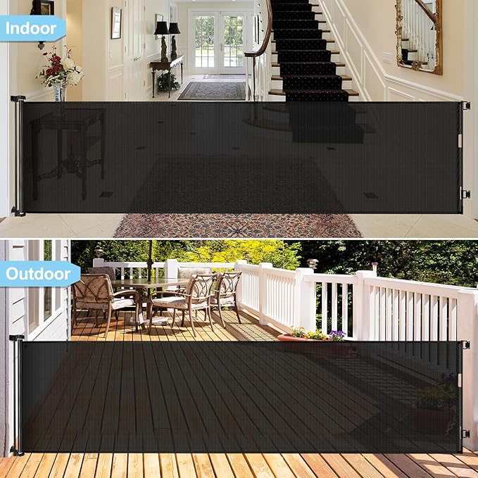 Mom's Choice Awards Winner - 120 Inch Extra Wide Baby Gate for Large Opening Retractable Baby Gate for Doorway Extra Long Puppy Gates for The House Outdoor Large Mesh Pet Gates for Dog Indoor (Black)
