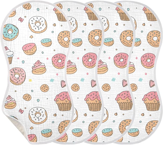 vvfelixl Muslin Burp Cloths Cute Pastries Doughnuts Baby Washcloths for Baby Girl Boys 2 Pack