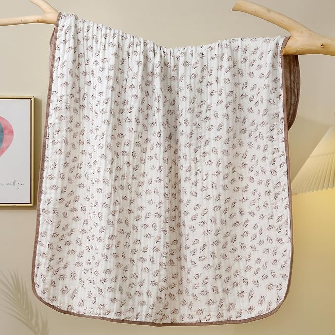 Ultra Soft Muslin Baby Blanket Pack of 2 Cotton Swaddles Bed Blankets for Babies and Toddlers Boys Newborn 43 x 43 inches (Green and Coffee)