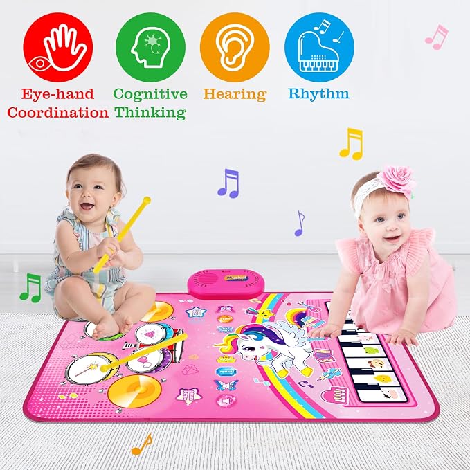 Toys for 1 Year Old Girl Gifts: Baby Musical Mat Toddler Toys Age 1-2 - 3 in 1 Piano Drum Animal Touch Unicorn Toy - Infant Music Toy 12-18 Months Babies Birthday Gifts for 1 2 3 Year Old Boys Girls