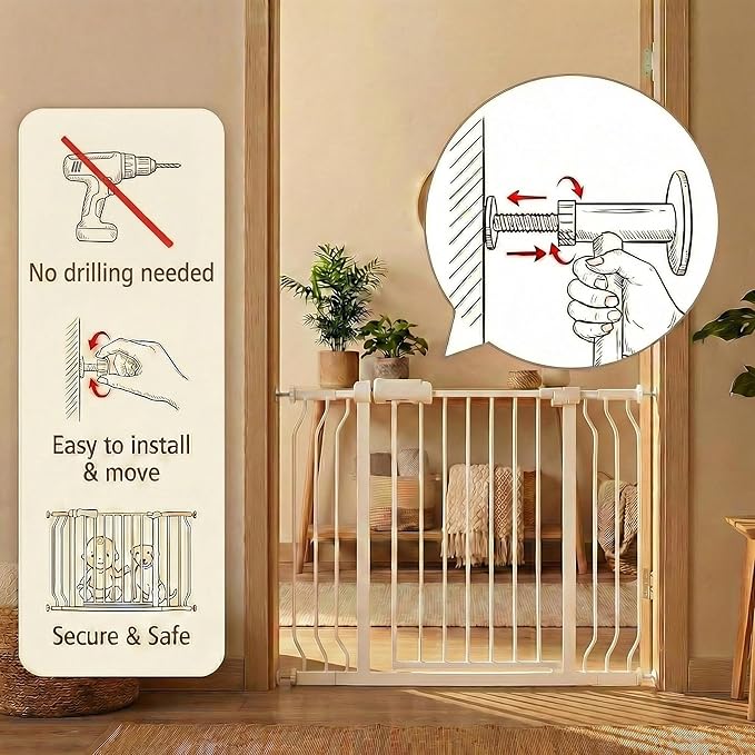 Extra Wide Baby Gate - 48-52.7 Inch Tension Mounted Safety Child & Pet Gate - White Metal - Walk Through - Long - for House Doorways & Stairs