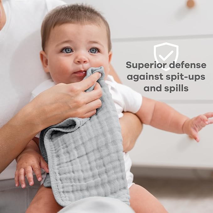 Comfy Cubs Muslin Burp Cloths 20" x 10", Pack of 10 - Large, 6-Layer, Ultra Absorbent 100% Cotton for Baby Drool and Messes - Soft, Safe & Gentle Baby Burp Cloths for Boys & Girls - Heather Blue