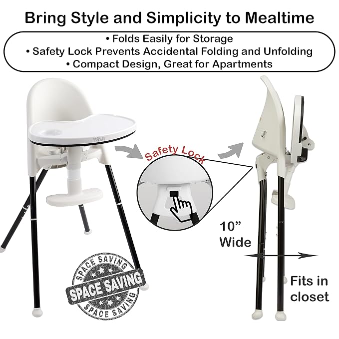 Primo Cozy Tot Deluxe Convertible Folding High Chair & Toddler Chair - Portable Foldable Baby Chair/Toddlers Highchair - Travel Friendly, Removable EZ Clean Tray, Black/White, 22"x21"x33.5"
