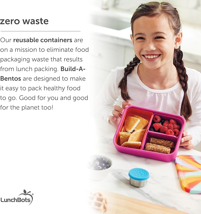 LunchBots Build -a- Bento Lunch Box, Silicone Bento Box for Kids, Multi-Compartment Lunch Container, Oven & Dishwasher Safe, BPA Free, 28 oz - Green