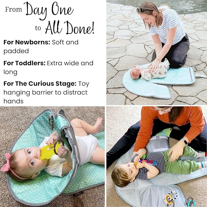 SnoofyBee - Portable Playtime Changing Pad: 3-in-1 Diaper Clutch, Changing Station, and Clean Hands Toy Barrier. Water-Resistant and Stylish, with Dual Storage Pockets. Black-2024-Improved-Version