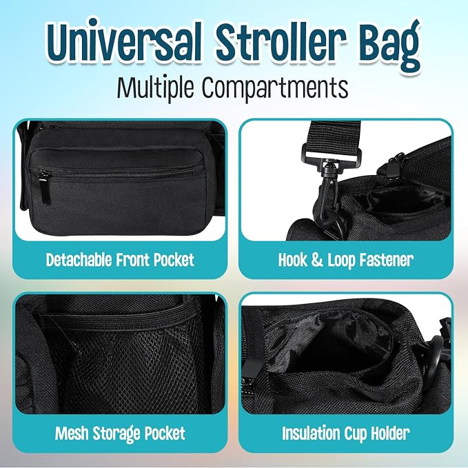 Homeify Baby Stroller Organizer Set - Universal Stroller Bag + Cup Holder/Phone Holder, Universal Accessories for Stroller, Bike, Wheelchair, Walker, Scooter