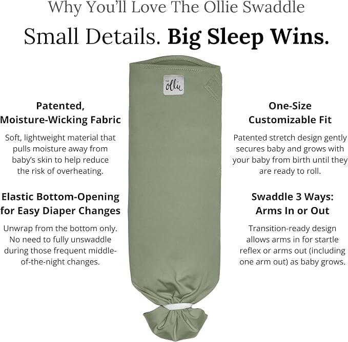 The Ollie Swaddle – Adjustable Baby Swaddle for Newborns | Pediatrician-Approved for Safe Sleep | Easy Closure | Arms-Out | Lightweight, Machine-Washable | Easy Diaper Access