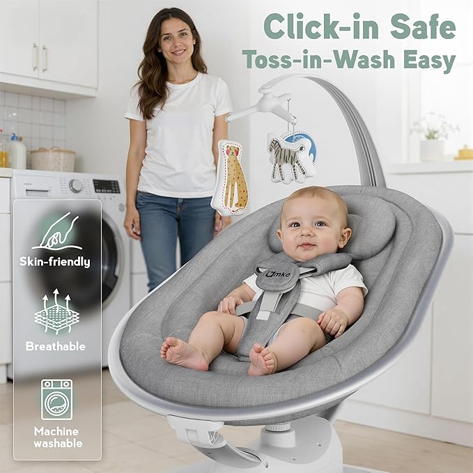 AMKE Luxury Electric Baby Swing Rocker for Infants, 5 Soothing Motions & Speeds, 3-Position Recline, Stable Dual-Motor Sway Rocking Chair for Baby Boy Girl Shower Gifts, Newborn Essentials for Parents