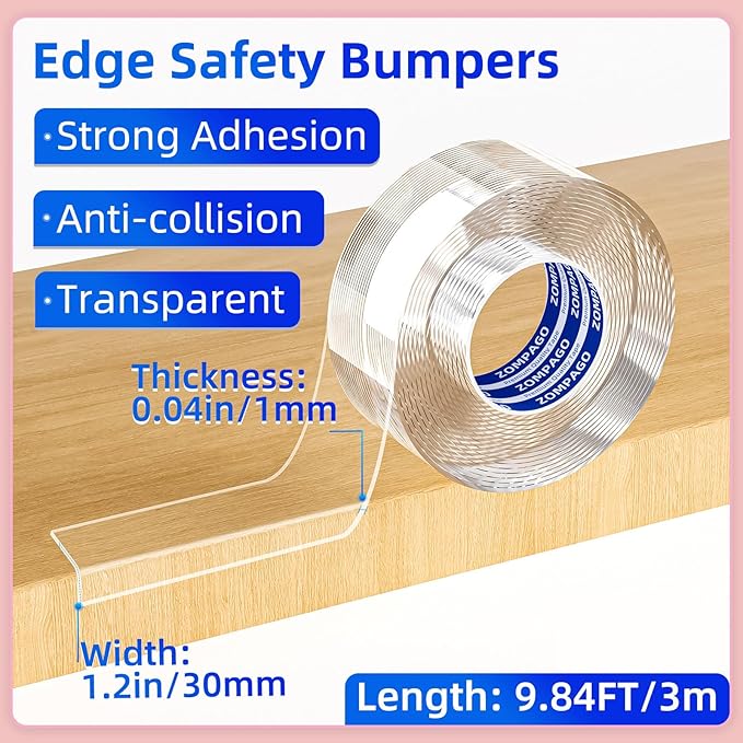 ZOMPAGO Clear Soft Corner Protectors for Furniture Strip,1.2in（W x9.84FT (L),Sharp Edge & Table Bumper,Window Edge,Wall Protector, Soft Corner Guards Safe for Proof,Table Corner Protectors in Family