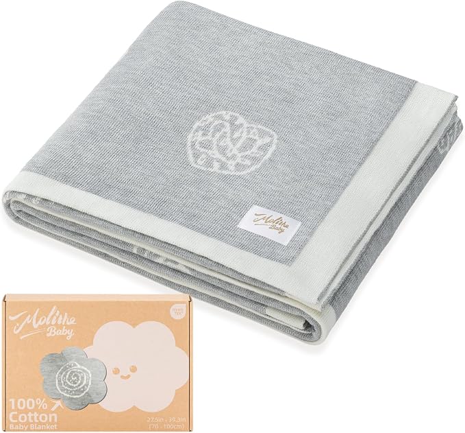 100% Cotton Baby Blanket Ultra Cozy Soft Newborn Swaddle for Boys and Girls, Gentle on Skin, Machine Washable Perfect Registry Essential Marshmallow Gray
