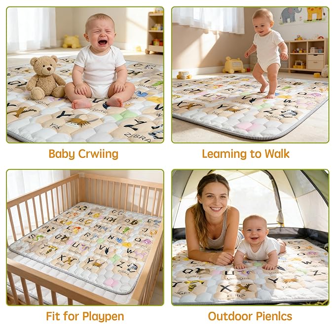 ENVTEK Baby Play Mat for Floor Playpen - 50" X 50" Playpen Mat,Thick One-Piece Crawling, Odorless Floor Mat, Non-Slip Cushioned Baby Playmat for Infants,Babies,Toddlers. Foldable and Machine Washable